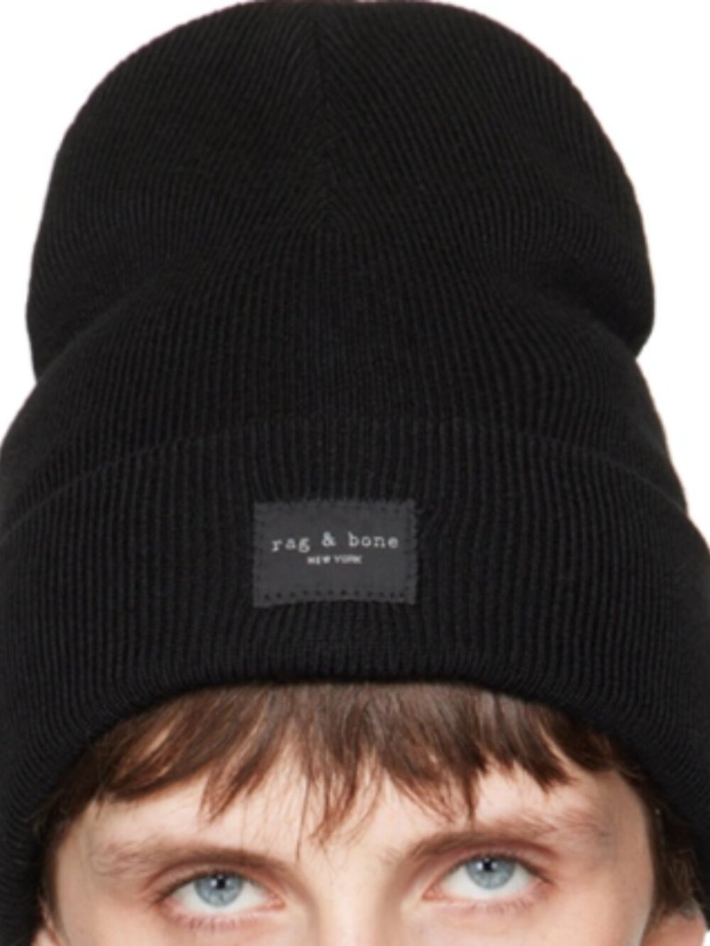 rag & bone Black Ribbed Knit Cuff Beanie